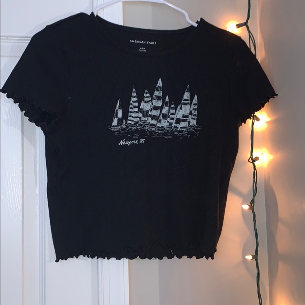 Cropped Ruffled Trimmed Shirt with Boats